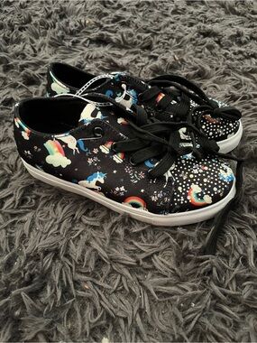 Kids Black Unicorn & Rainbow Lace-Up Sneakers